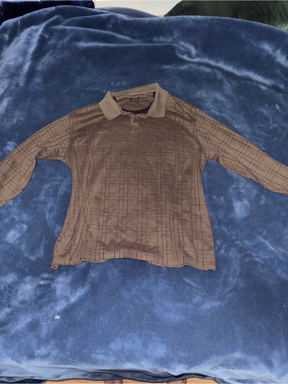 Large Arrow Brown Plaid Long Sleeve Polo Shirt $20